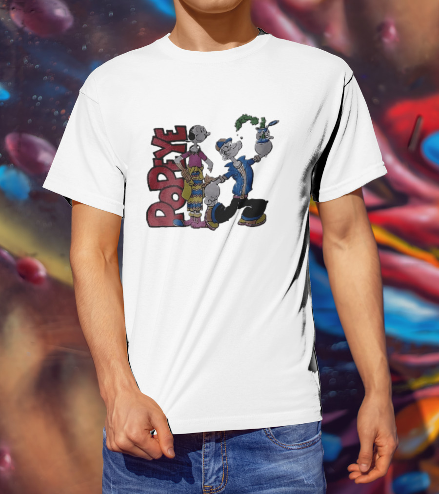 Popeye Cartoon Character With Olive Oyl Squeezing Spinach Can T-Shirt