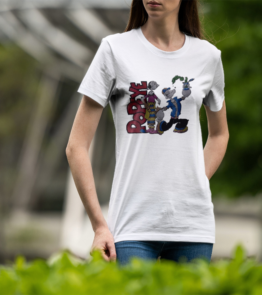 Popeye Cartoon Character With Olive Oyl Squeezing Spinach Can T-Shirt