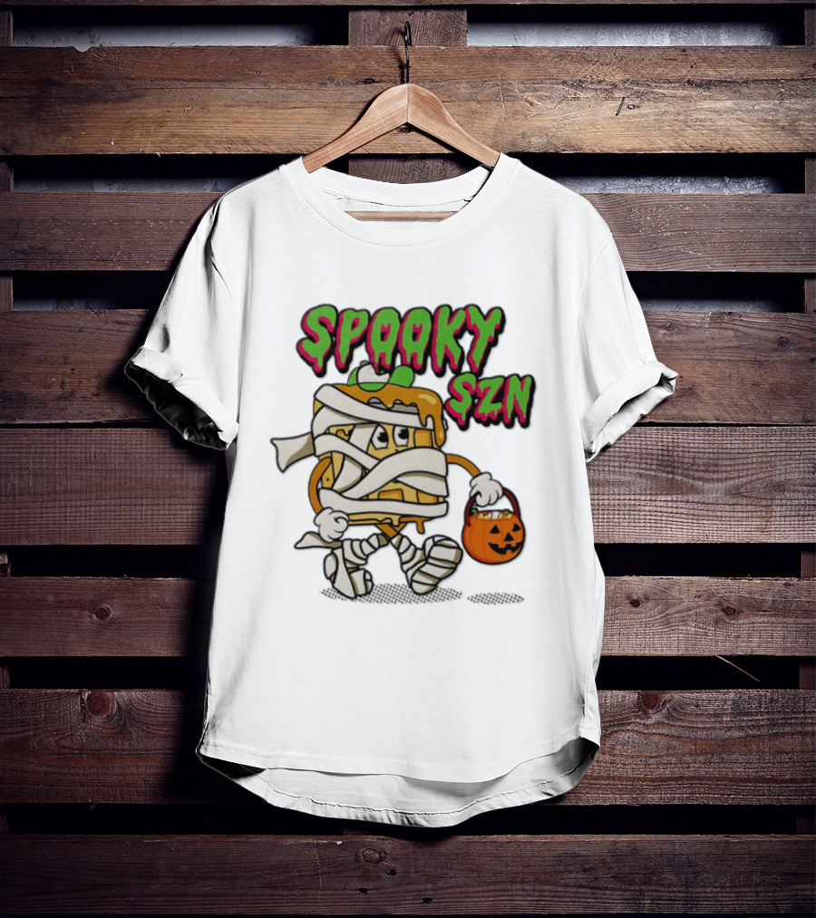 Spooky SZN Halloween 2026 Wrapped Waffle Monster With Pumpkin Bucket T-Shirt