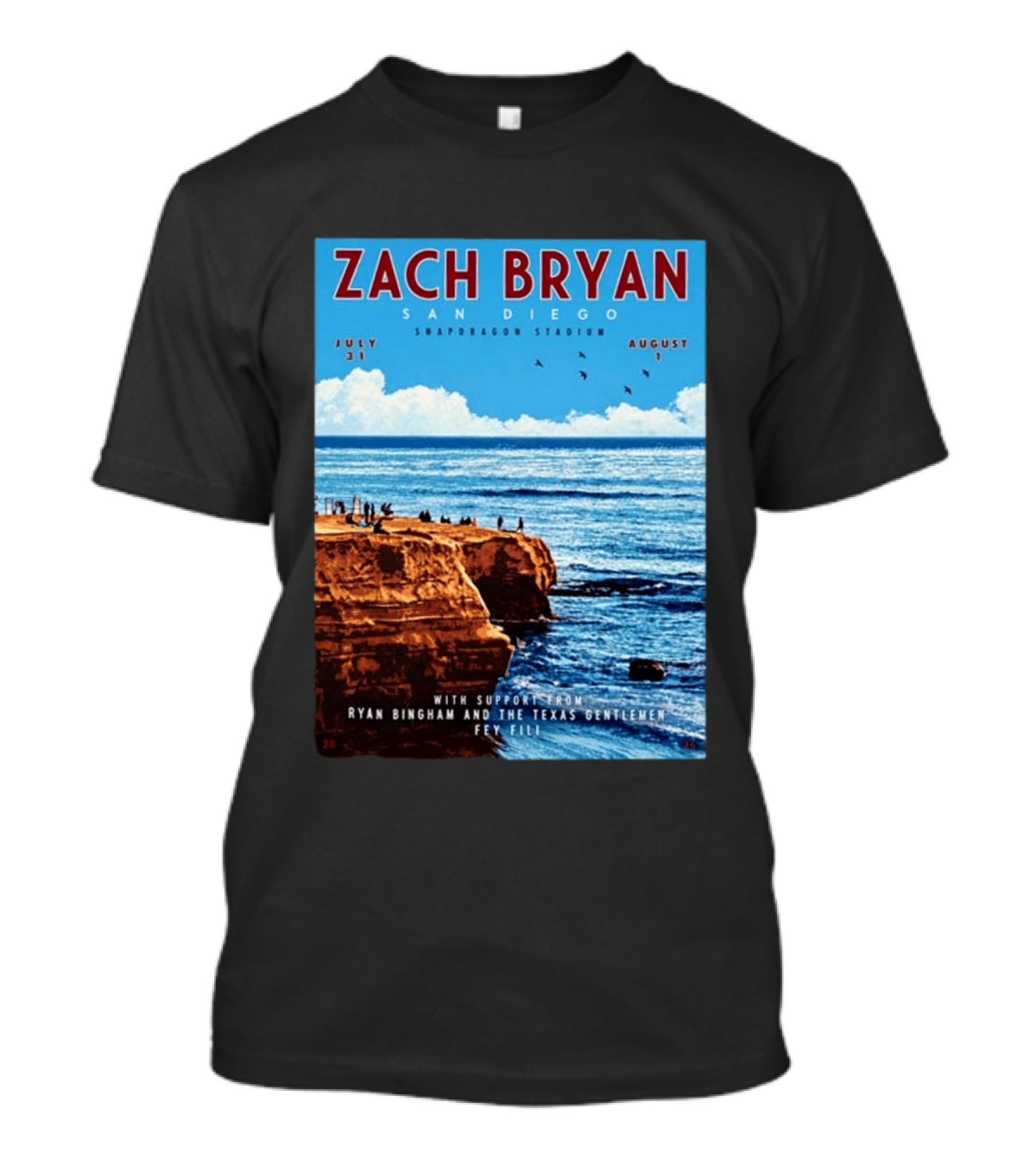 Zach Bryan San Diego Snapdragon Stadium July 31 August 1 With Support From Ryan Bingham The Texas Gentlemen Feu Fei T-Shirt