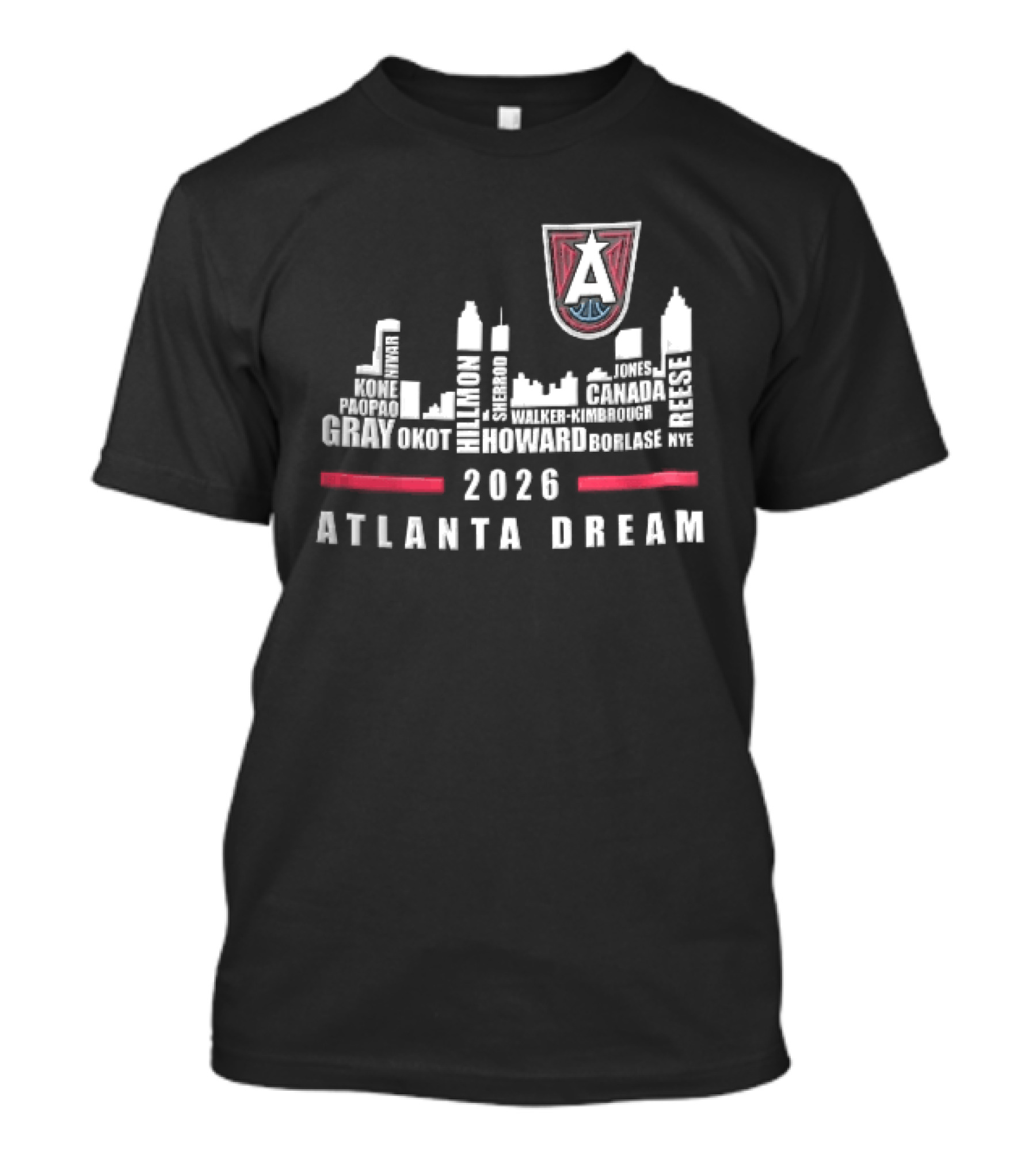 Atlanta Dream WNBA Nivar Kone Roster 2026 Atlanta City Skyline Shield T-Shirt
