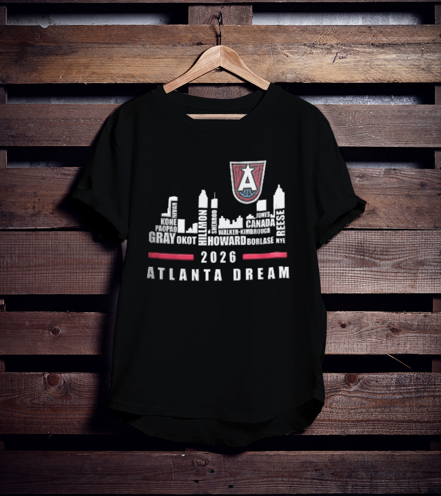 Atlanta Dream WNBA Nivar Kone Roster 2026 Atlanta City Skyline Shield T-Shirt