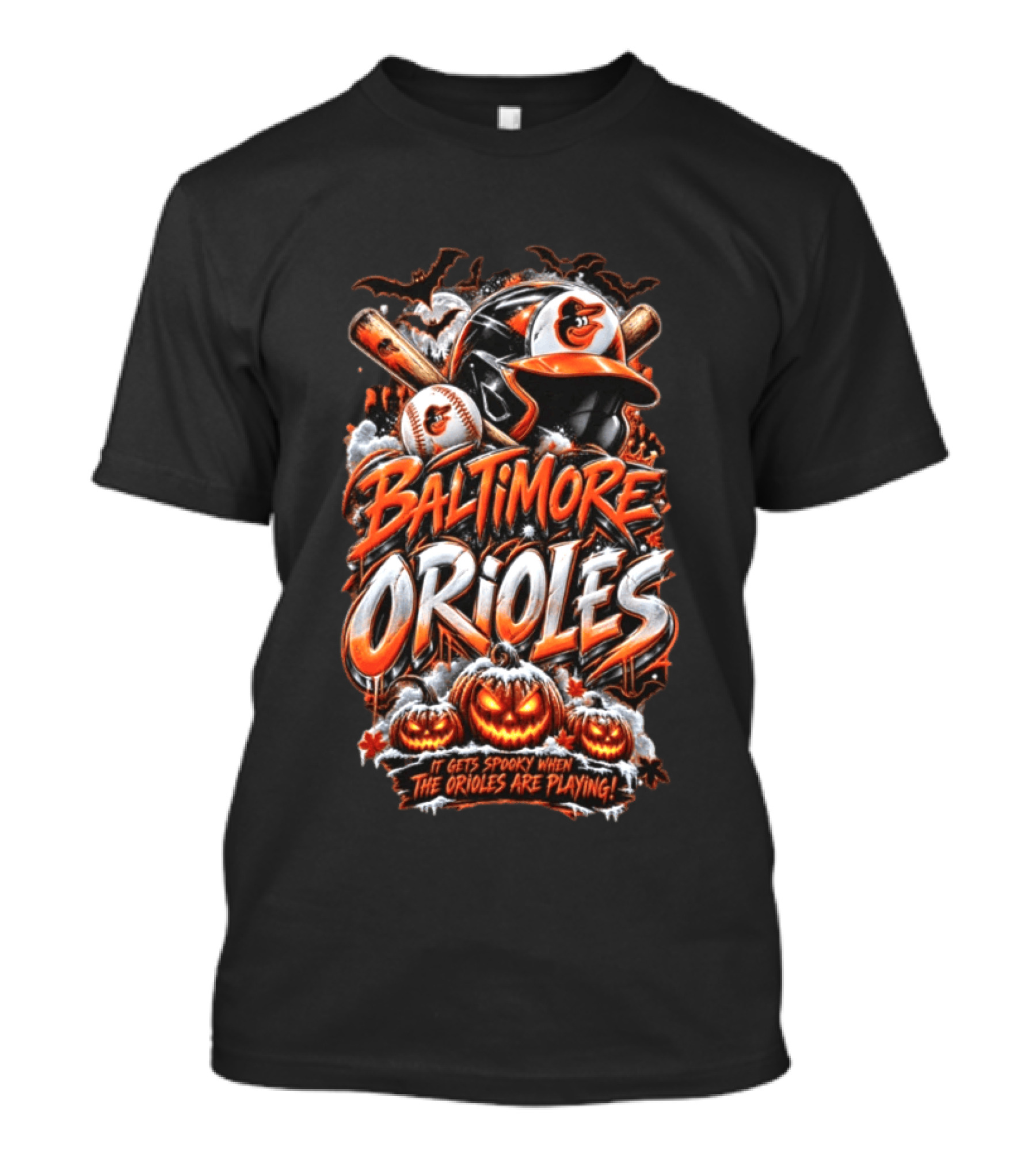 Baltimore Orioles MLB It Gets Spooky When They Are Playing Halloween Pumpkins Baseball T-Shirt
