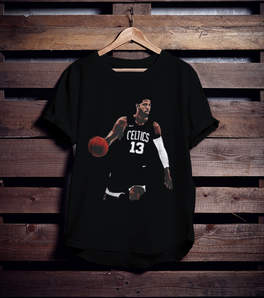 Boston Celtics 13 Bearded Basketball Player Dribbling Dark T-Shirt