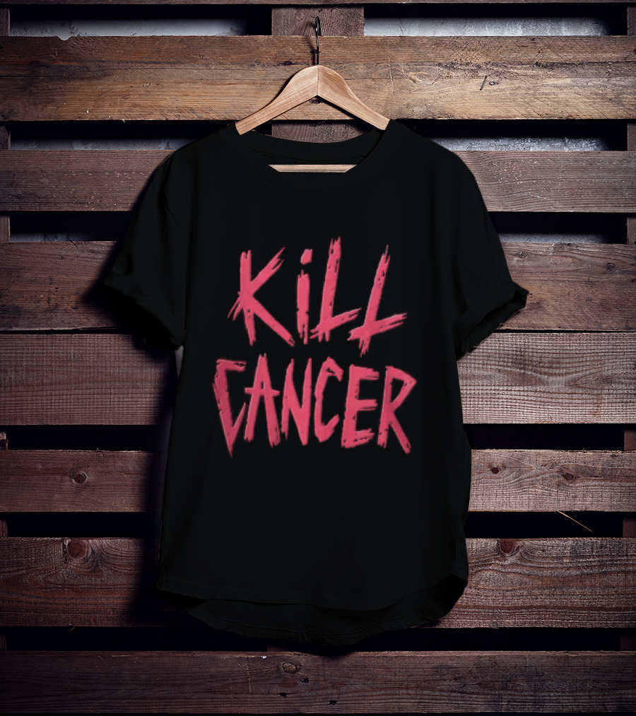 Kill Cancer Red Distressed Brush Stroke Lettering T-Shirt