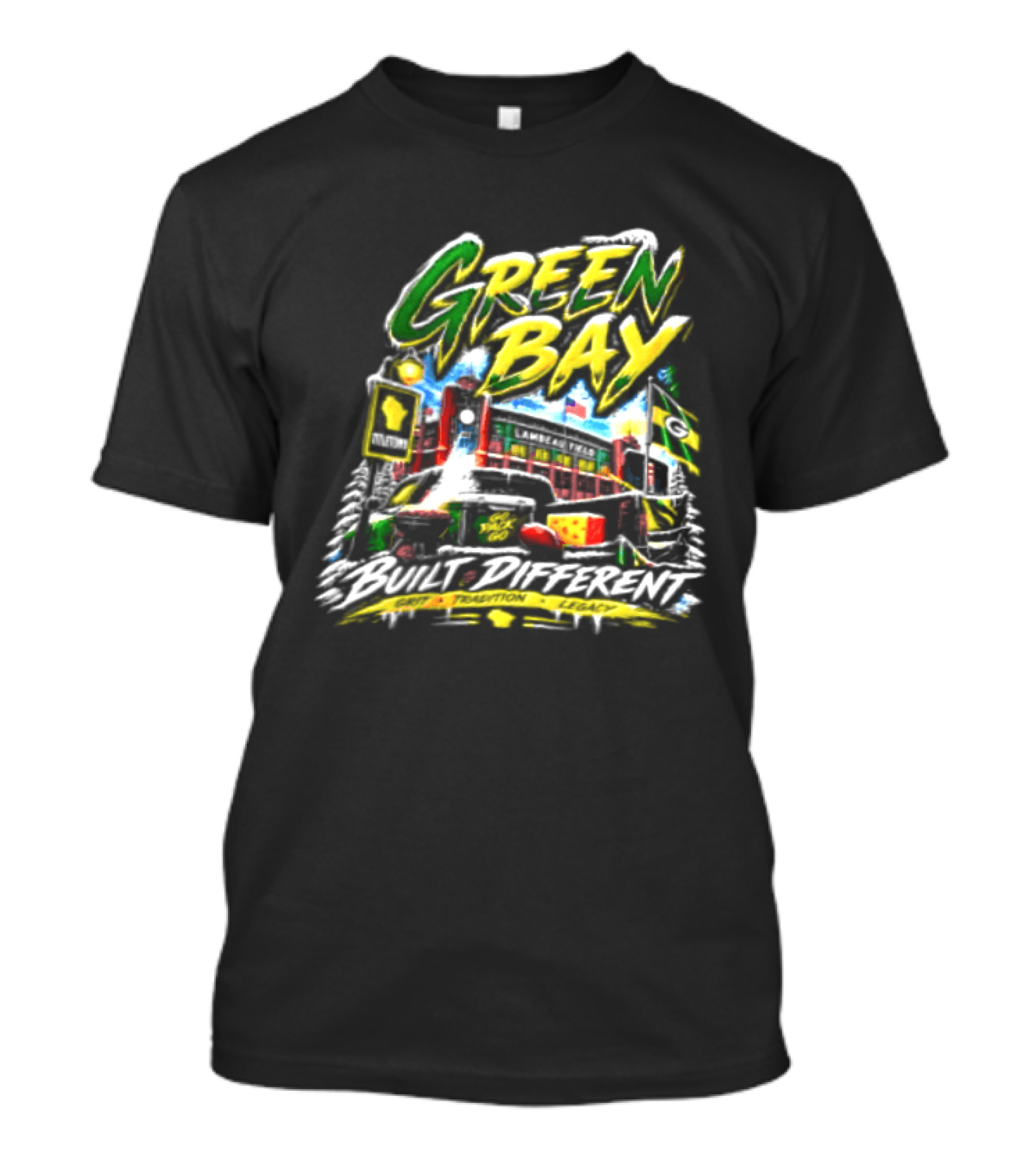 Green Bay Packers Built Different Grit Tradition Legacy Scenic Cheesehead Cityscape T-Shirt