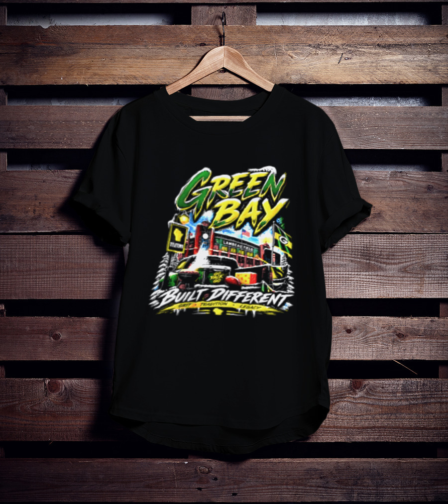 Green Bay Packers Built Different Grit Tradition Legacy Scenic Cheesehead Cityscape T-Shirt