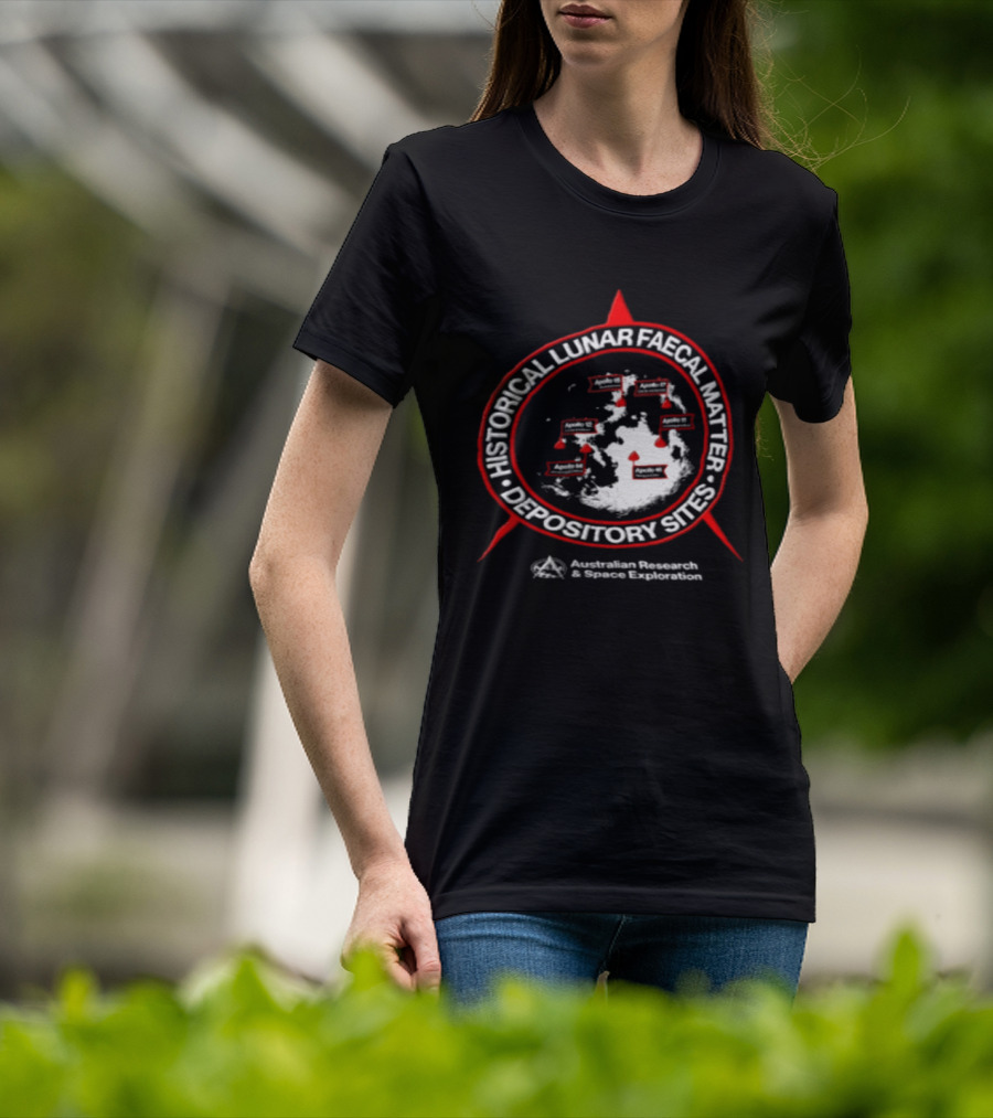 Historical Lunar Faecal Matter Depository Sites Australian Research And Space Exploration Moon Map Locations T-Shirt