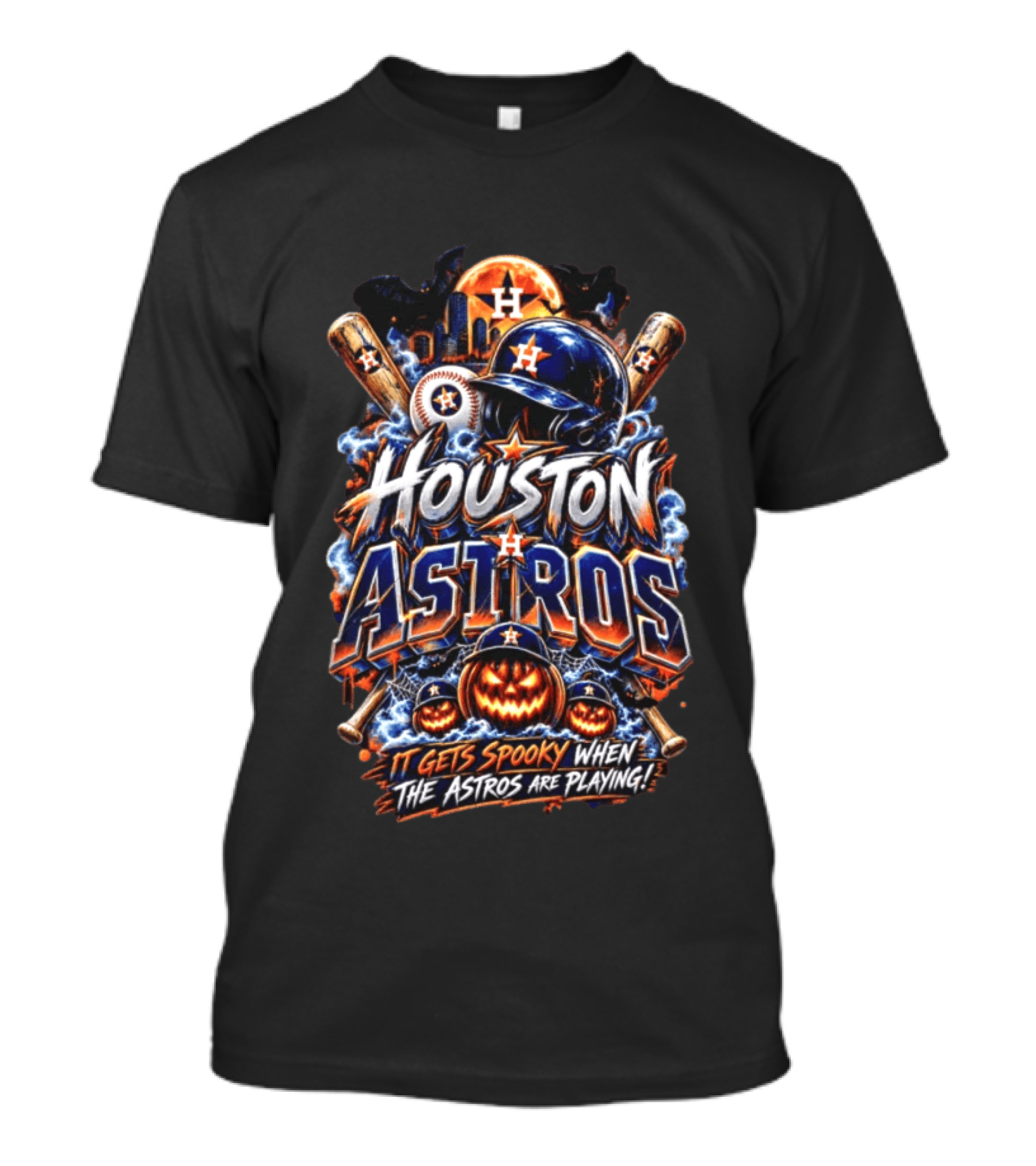 Houston Astros Halloween Spooky Theme With Pumpkins And Bats T-Shirt