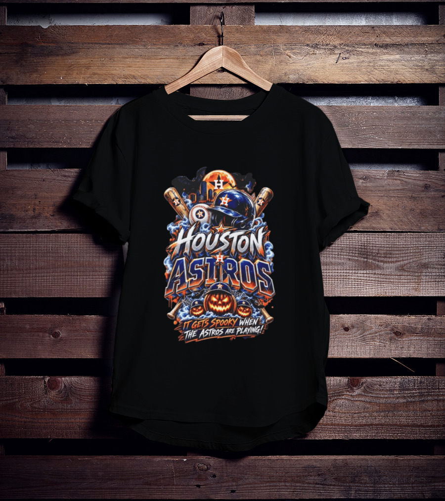 Houston Astros Halloween Spooky Theme With Pumpkins And Bats T-Shirt