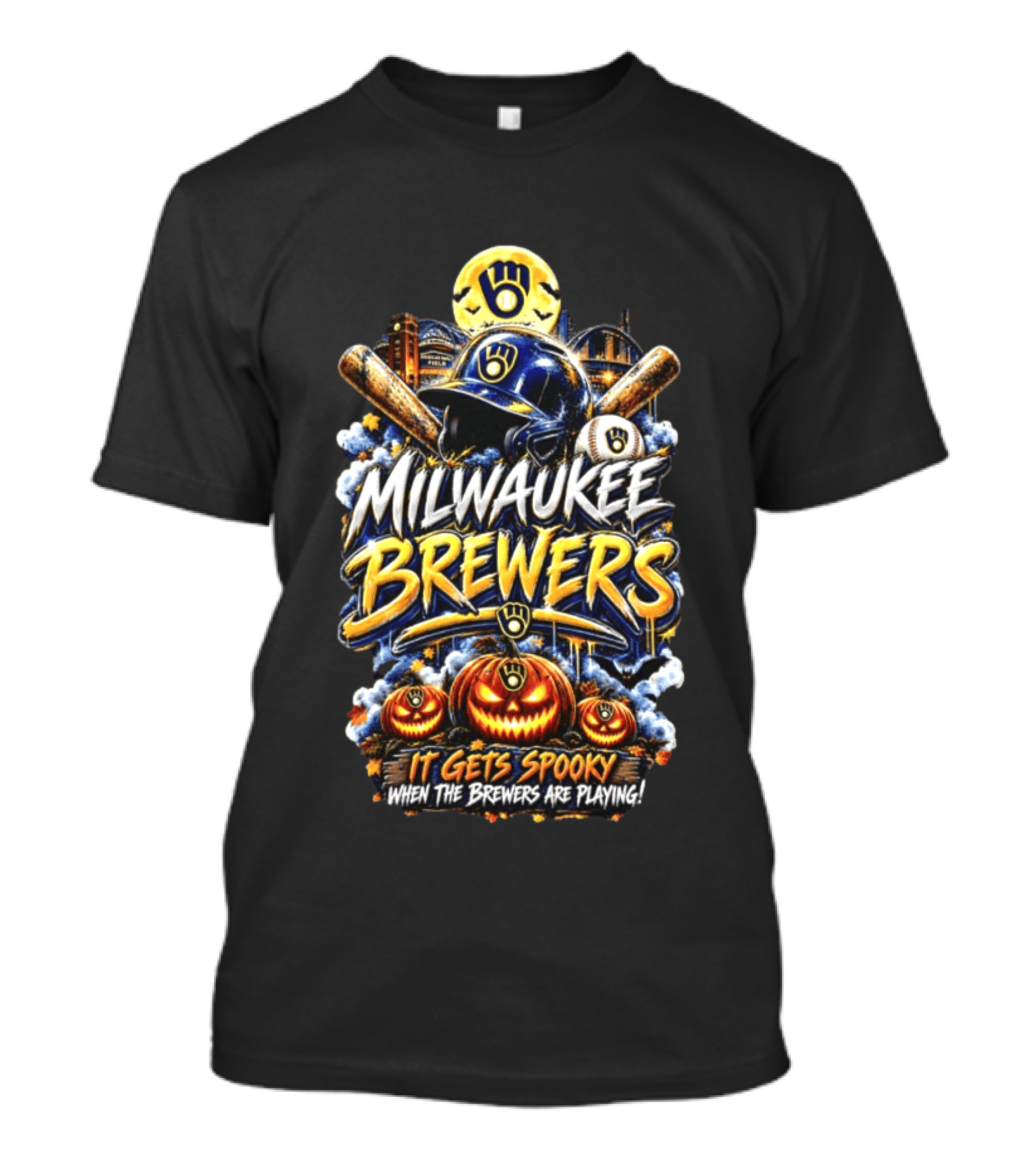 Milwaukee Brewers It Gets Spooky Halloween Theme Baseball T-Shirt