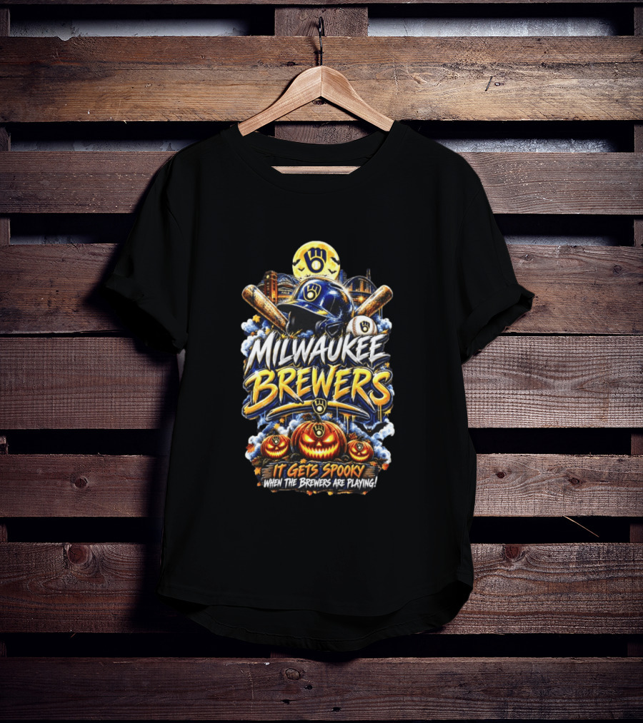 Milwaukee Brewers It Gets Spooky Halloween Theme Baseball T-Shirt