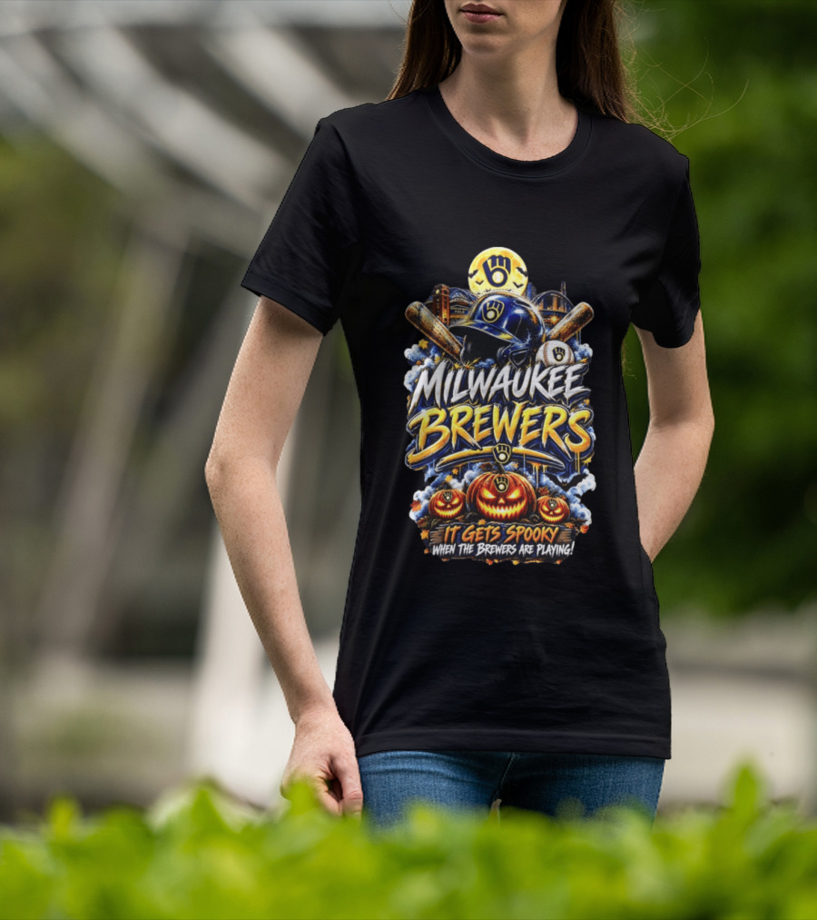 Milwaukee Brewers It Gets Spooky Halloween Theme Baseball T-Shirt
