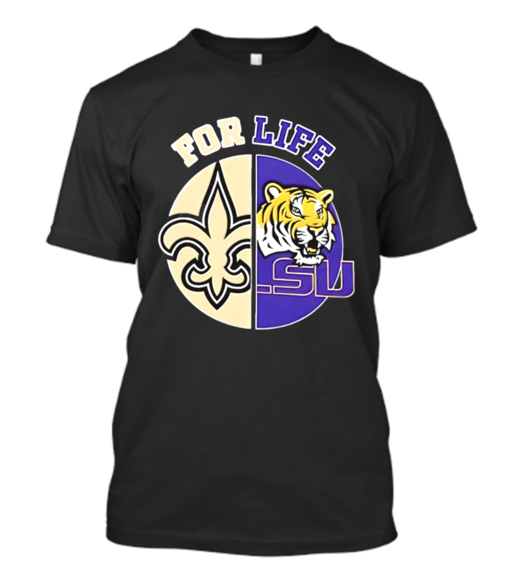 New Orleans Saints LSU Tigers For Life Logo Tiger Fleur De Lis T-Shirt