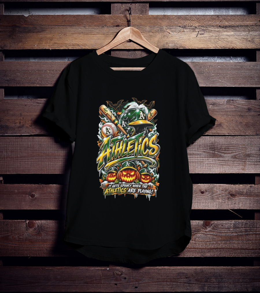 Oakland Athletics Halloween Spooky Baseball T-Shirt