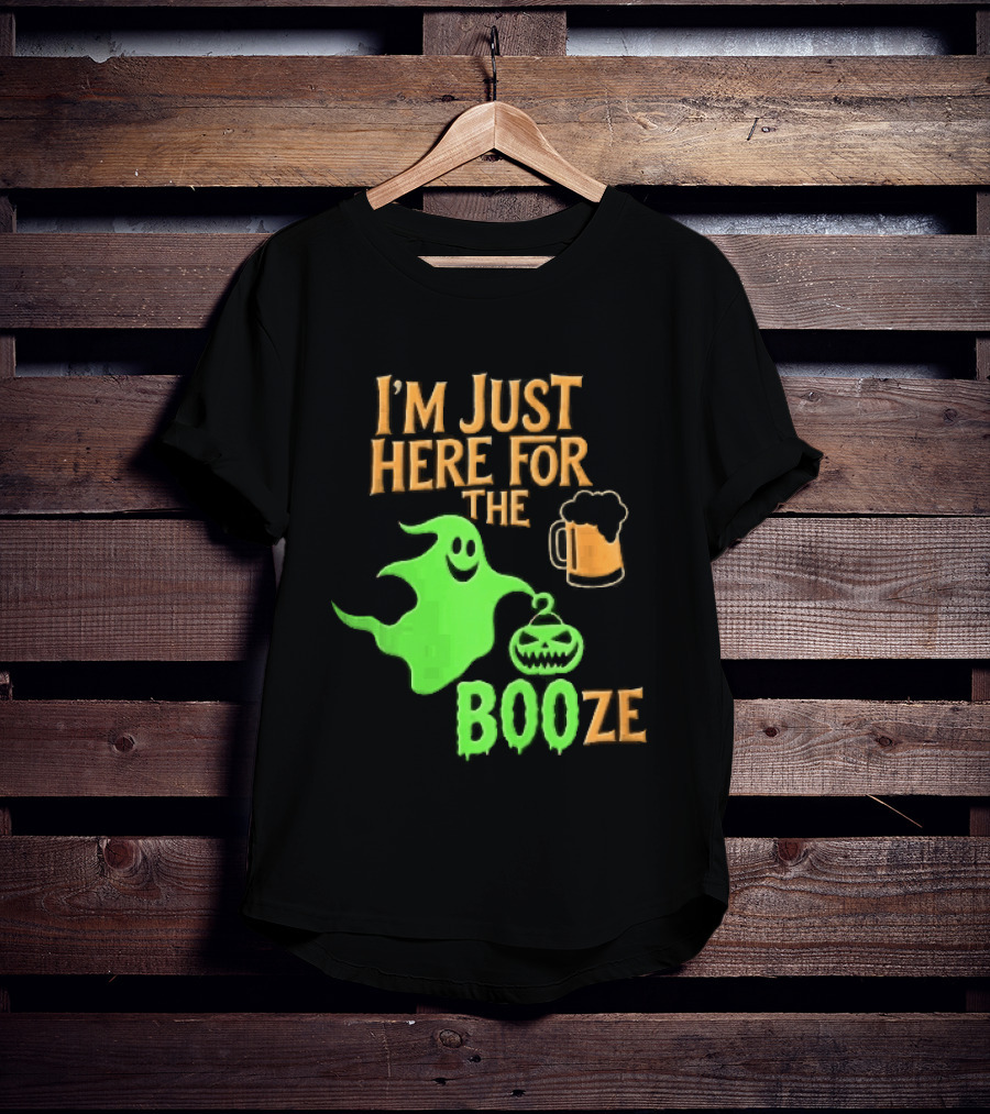 I'm Just Here For The Booze Green Ghost Pumpkin Lantern Beer T-Shirt
