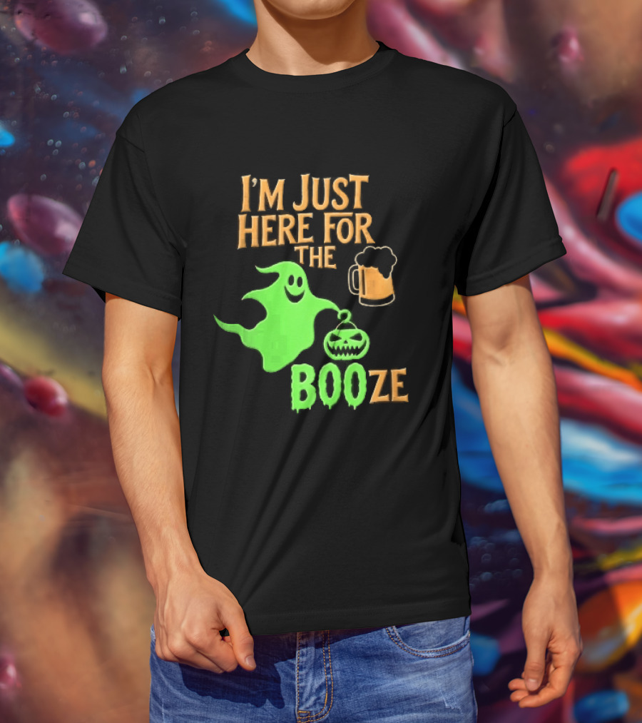 I'm Just Here For The Booze Green Ghost Pumpkin Lantern Beer T-Shirt