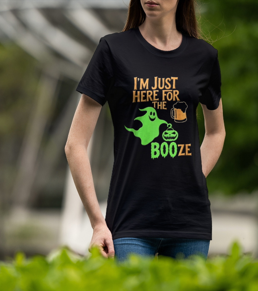 I'm Just Here For The Booze Green Ghost Pumpkin Lantern Beer T-Shirt