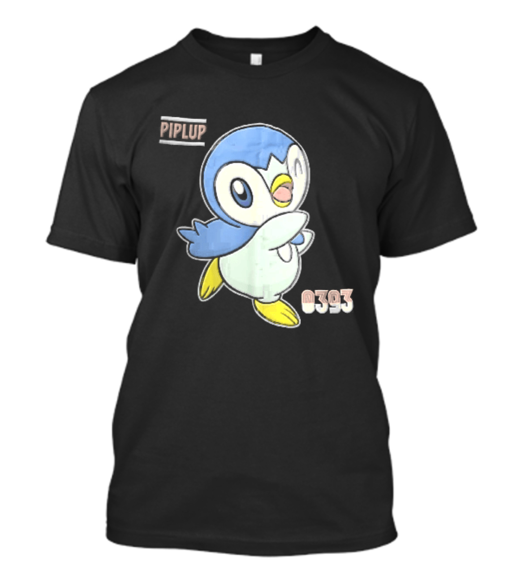 Piplup 0393 Cartoon Penguin Waving Paper Crease Sticker Yellow Feet T-Shirt