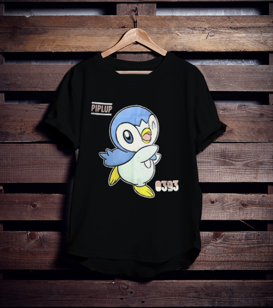 Piplup 0393 Cartoon Penguin Waving Paper Crease Sticker Yellow Feet T-Shirt