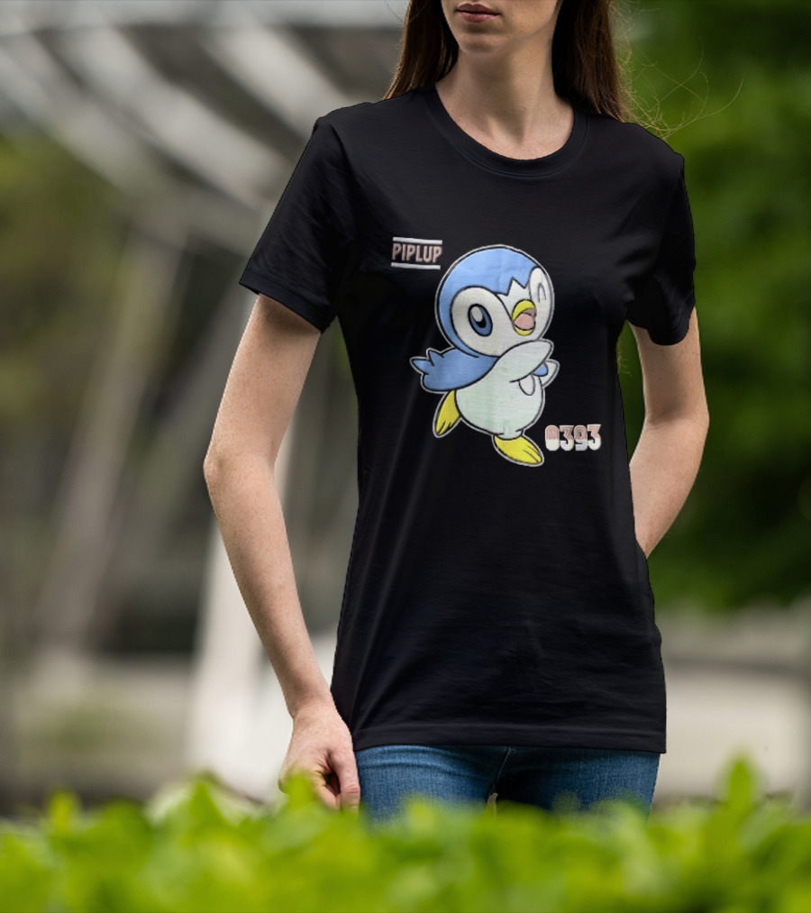 Piplup 0393 Cartoon Penguin Waving Paper Crease Sticker Yellow Feet T-Shirt