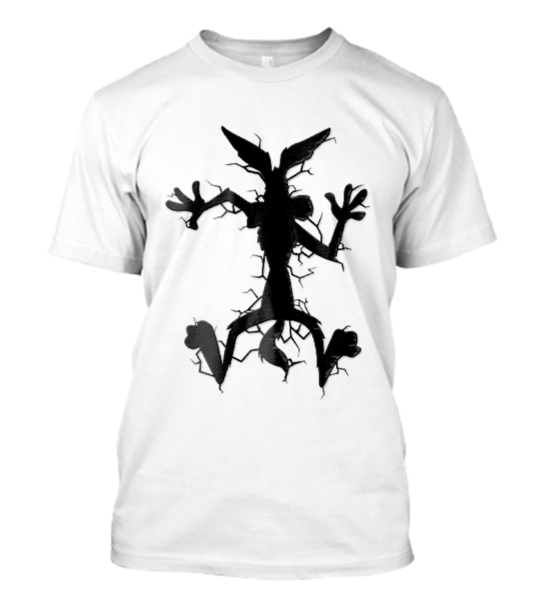 Cartoon Coyote Crash Fractured Stone Impact Hole T-Shirt
