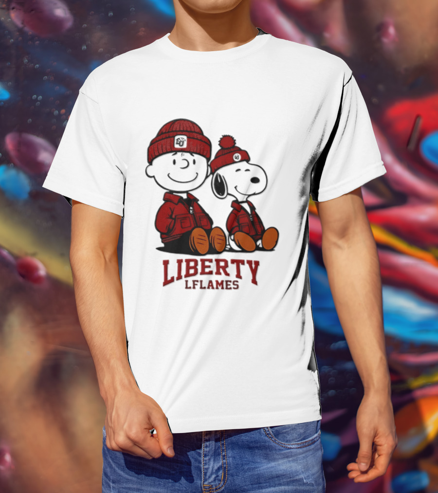 Charlie Brown Snoopy Liberty Flames NCAA Football 2026 Peanuts Collaboration T-Shirt