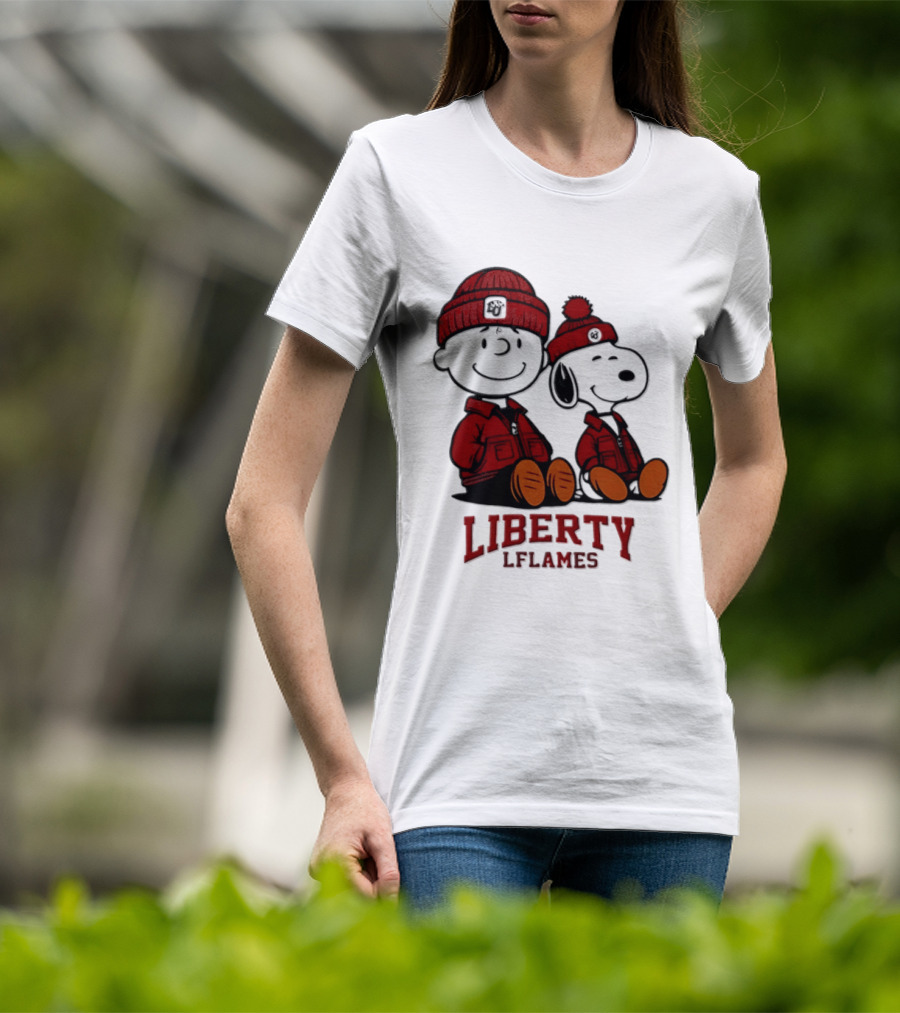 Charlie Brown Snoopy Liberty Flames NCAA Football 2026 Peanuts Collaboration T-Shirt