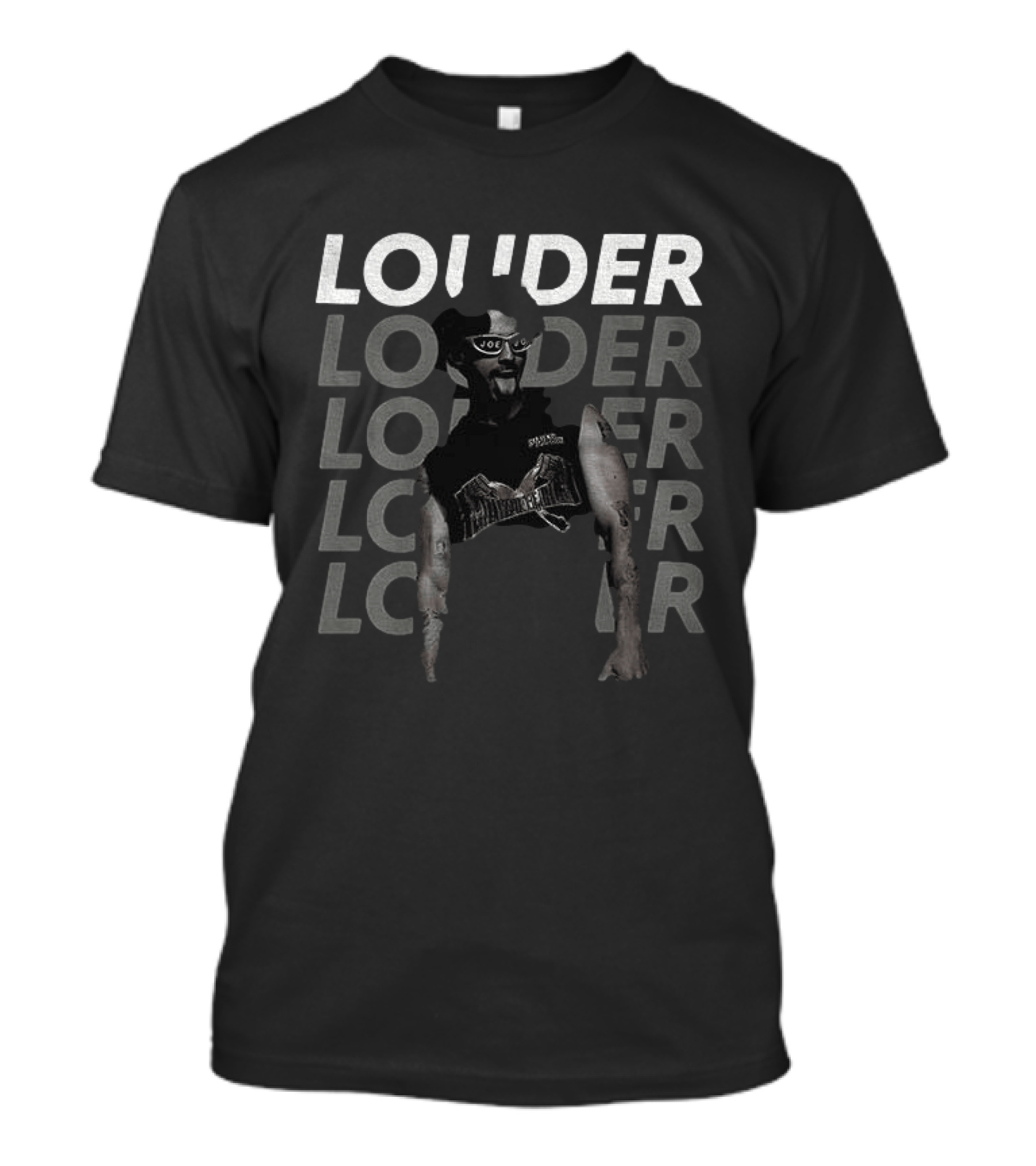 Joe Jonas Louder Graphic With Repeated Text And Guitar T-Shirt