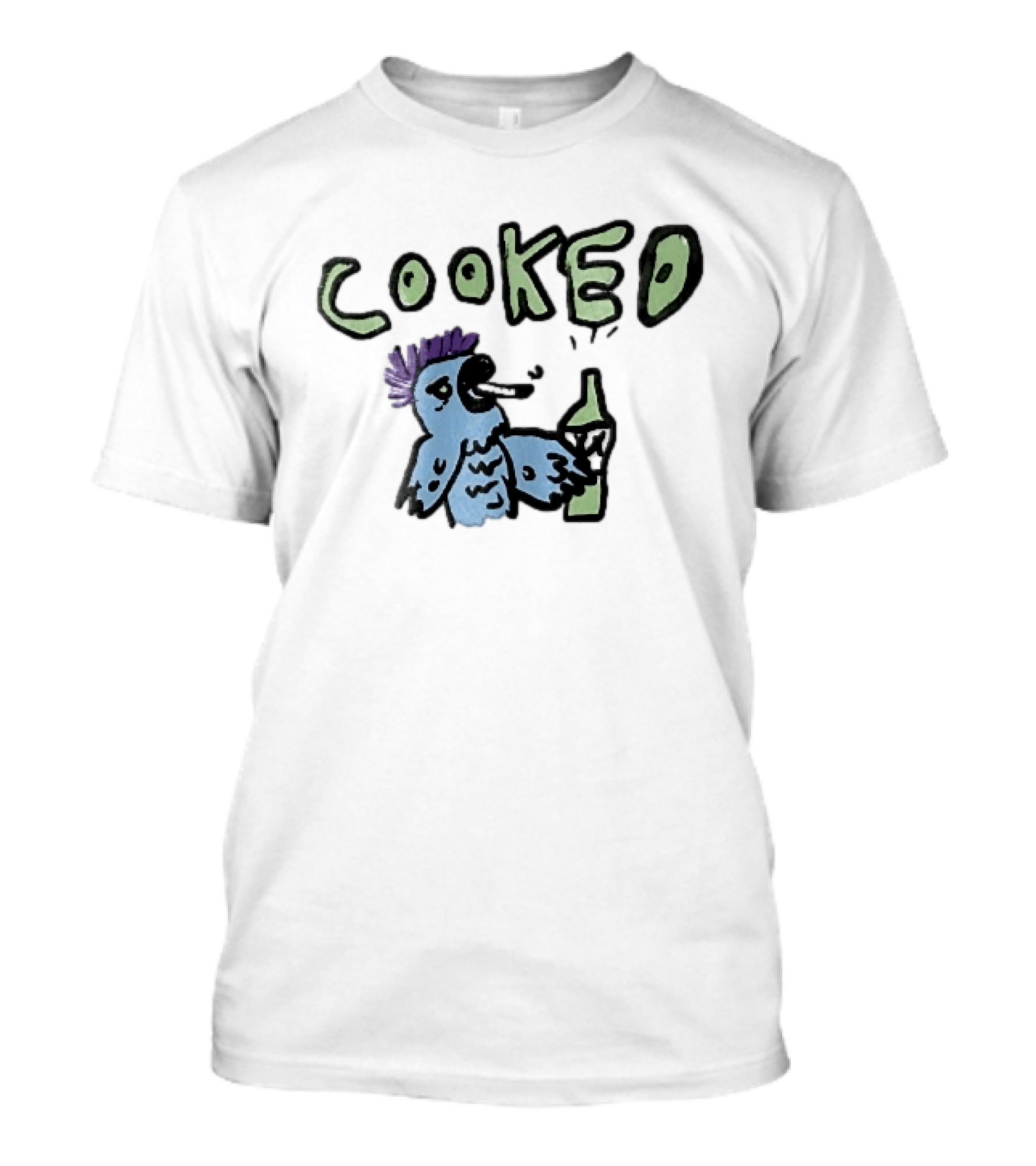 Cooked Cartoon Blue Parrot Smoking Cigarette Holding Alcohol Bottle T-Shirt