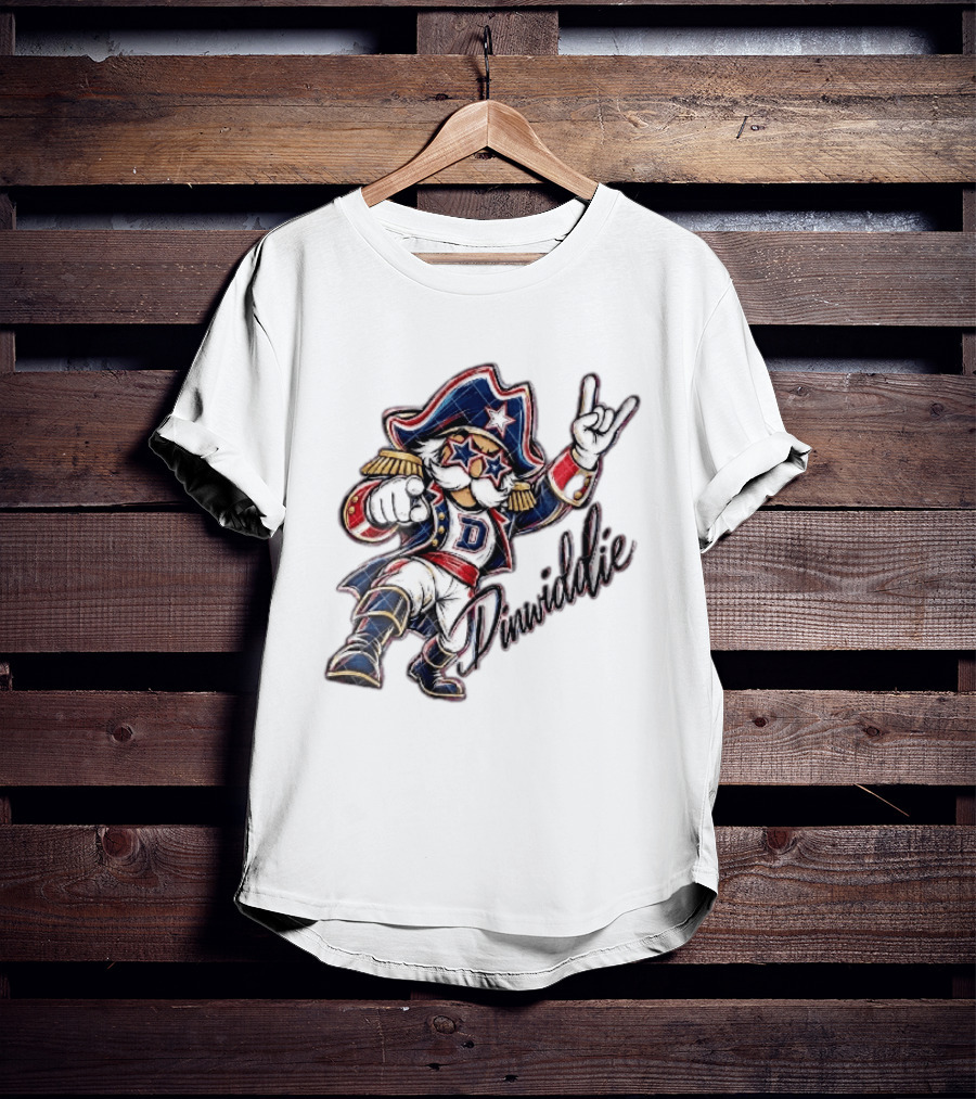 Dinwiddie Generals Cartoon Patriot Star Glasses Pointing Hand Dinwiddie T-Shirt