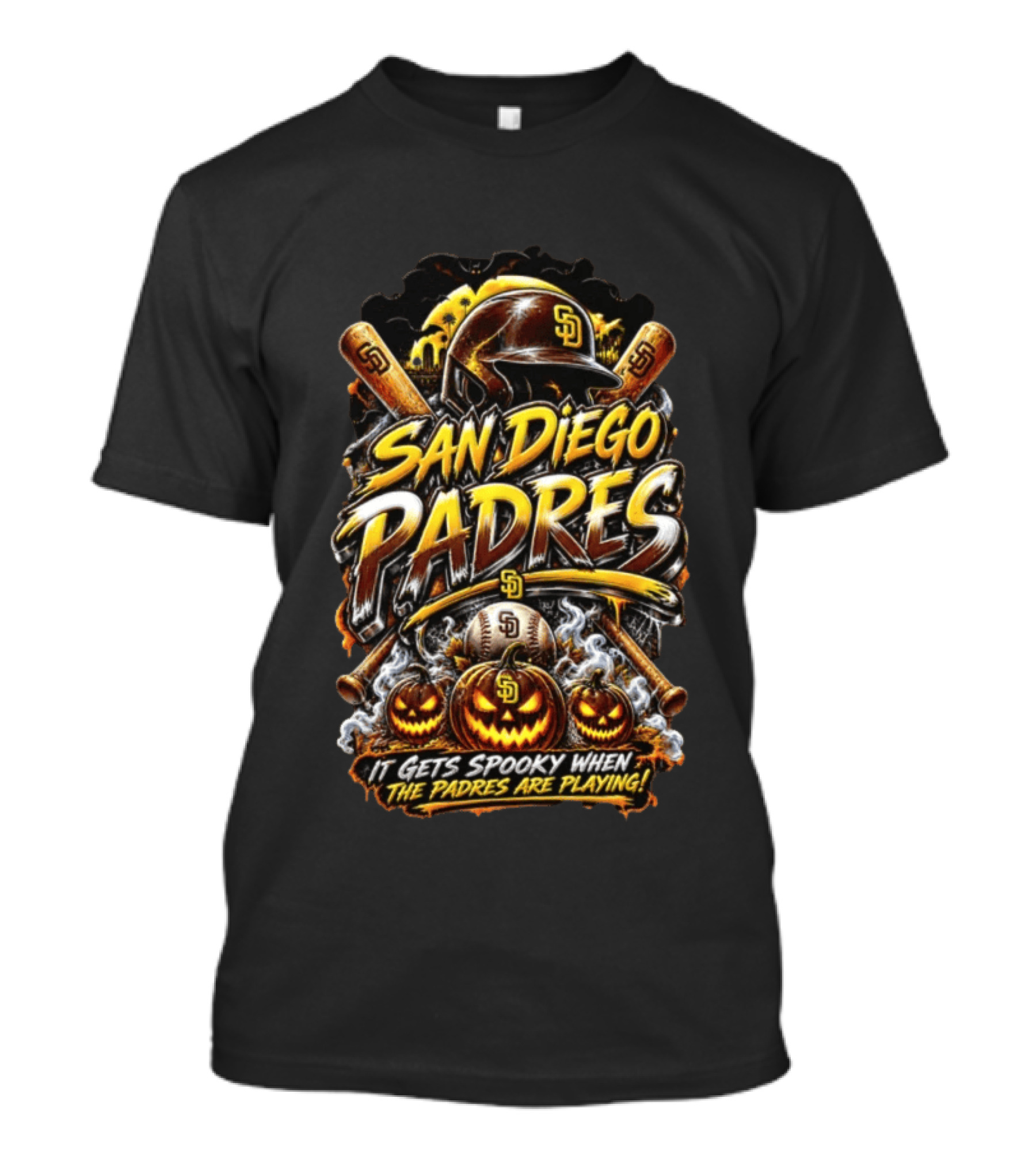 San Diego Padres It Gets Spooky When The Padres Are Playing Halloween Baseball Pumpkins Bats T-Shirt