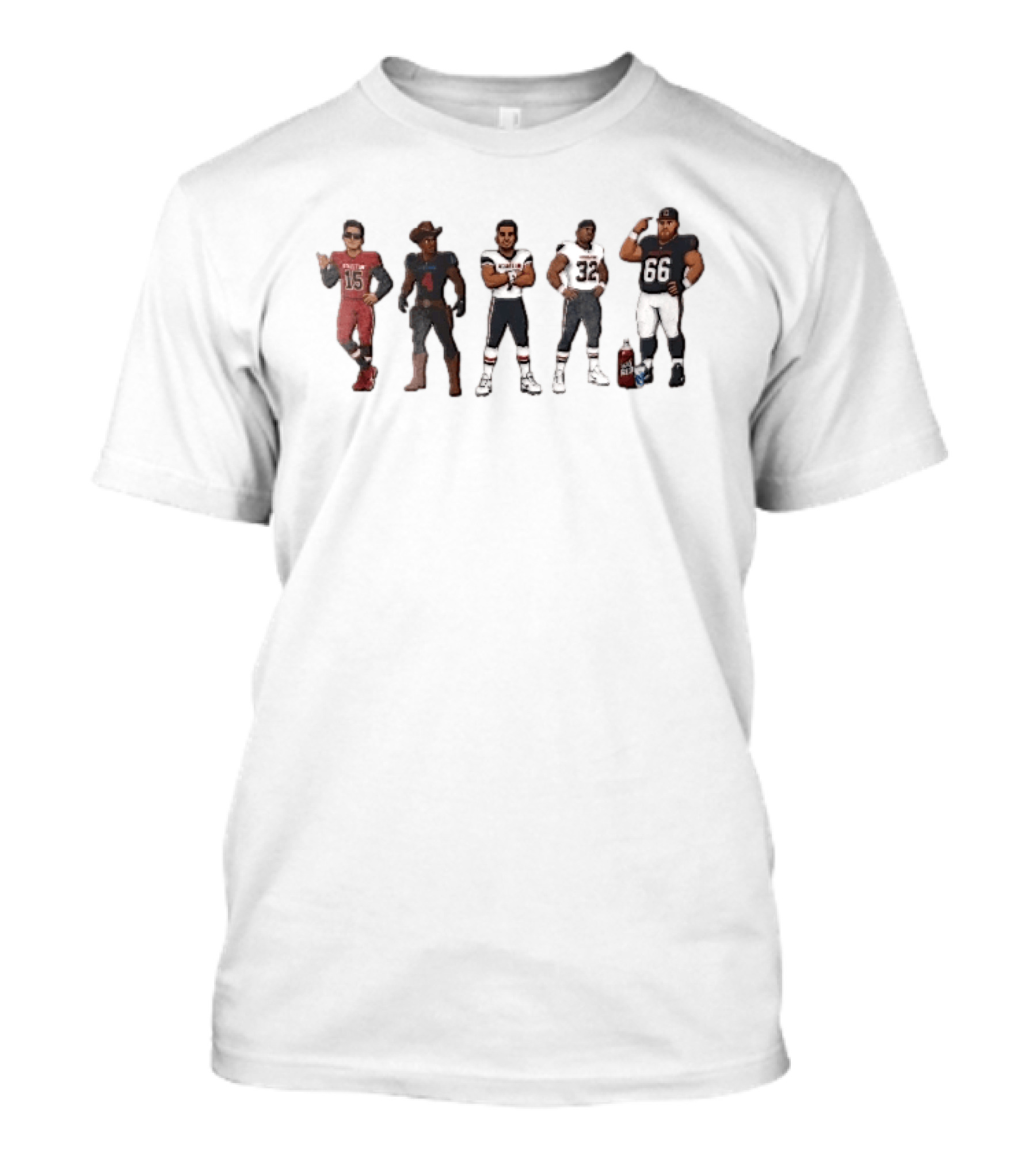 Five Cartoon Caricature Football Players With Big Red Soda T-Shirt