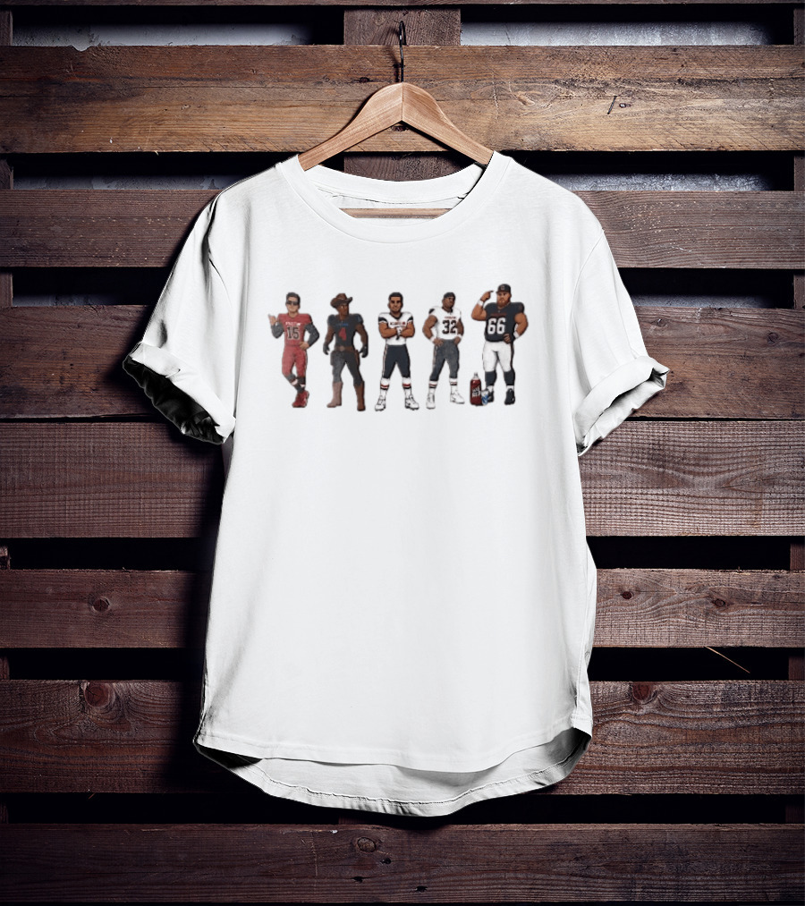 Five Cartoon Caricature Football Players With Big Red Soda T-Shirt