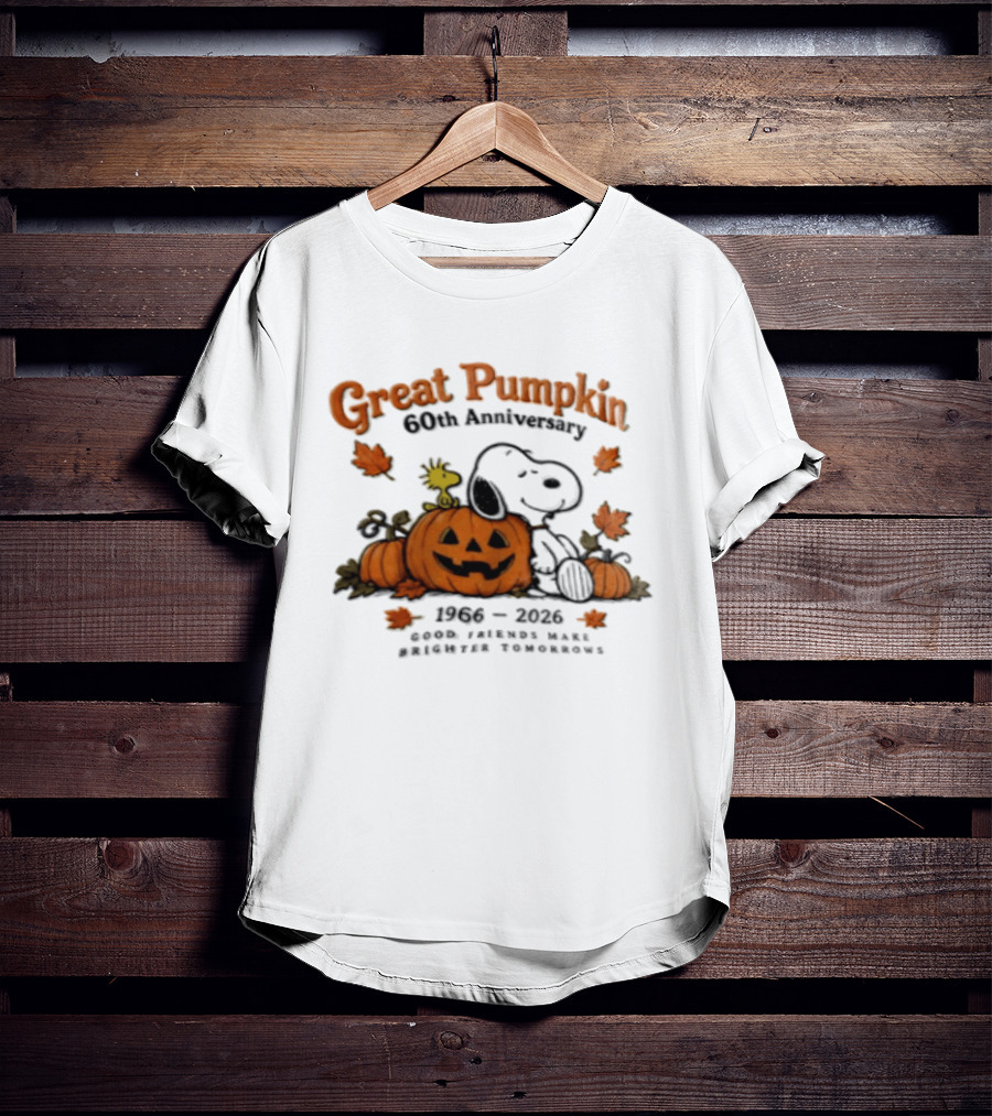Great Pumpkin 60th Anniversary 1966 2026 Snoopy Woodstock Peanuts Good Friends Make Brighter Tomorrows T-Shirt