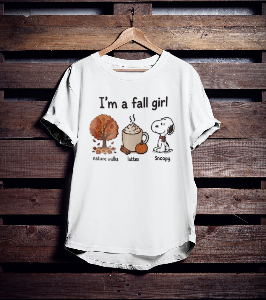 I'm A Fall Girl Nature Walks Lattes Snoopy Autumn Tree Pumpkin Coffee T-Shirt