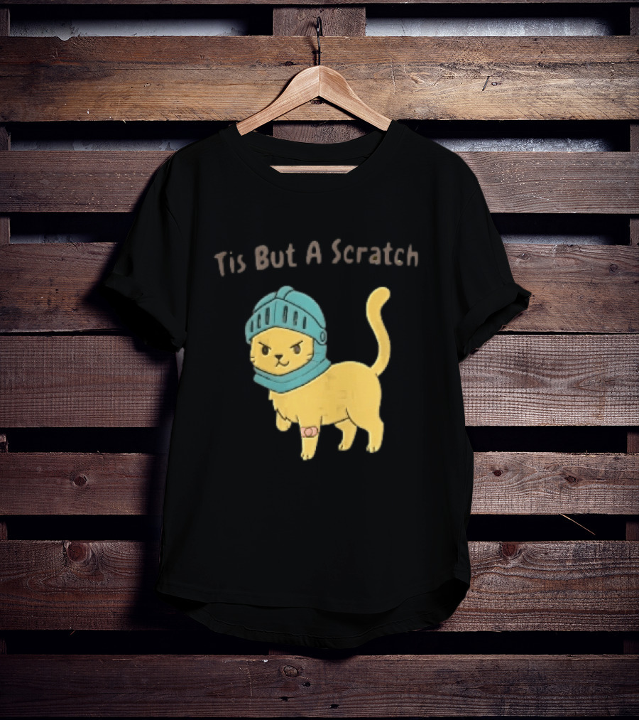 Tis But A Scratch Cartoon Cat Knight Helmet Bandage T-Shirt