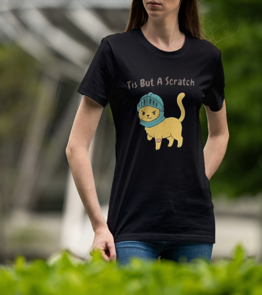 Tis But A Scratch Cartoon Cat Knight Helmet Bandage T-Shirt