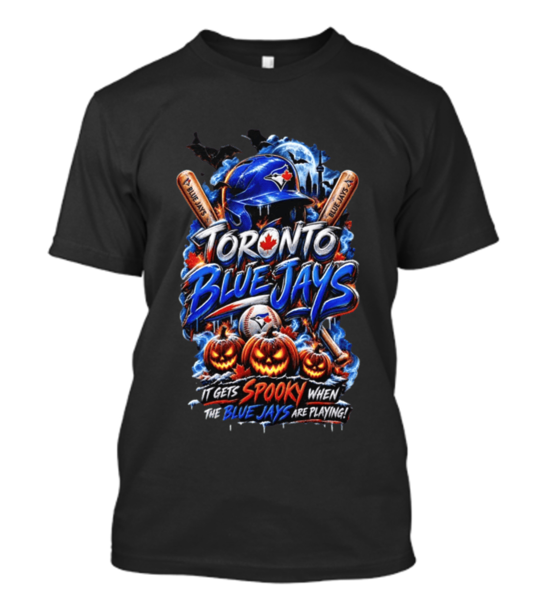 Toronto Blue Jays Halloween Spooky Baseball Theme Bat Pumpkins T-Shirt