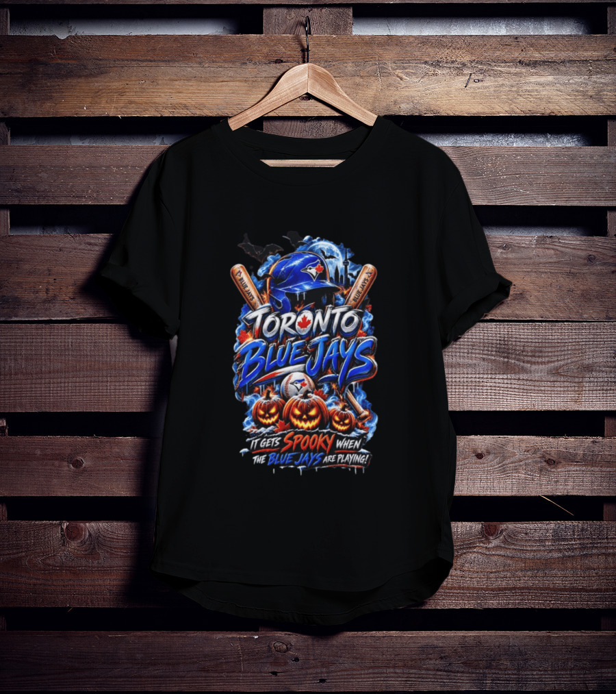 Toronto Blue Jays Halloween Spooky Baseball Theme Bat Pumpkins T-Shirt