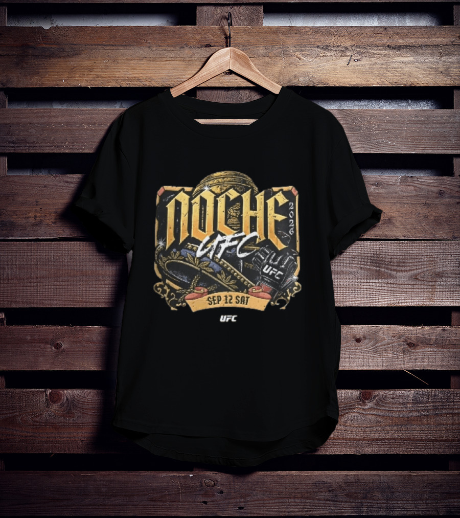 Noche UFC Sep 12 2026 Sombrero MMA Fight Glove Gold Ribbon T-Shirt