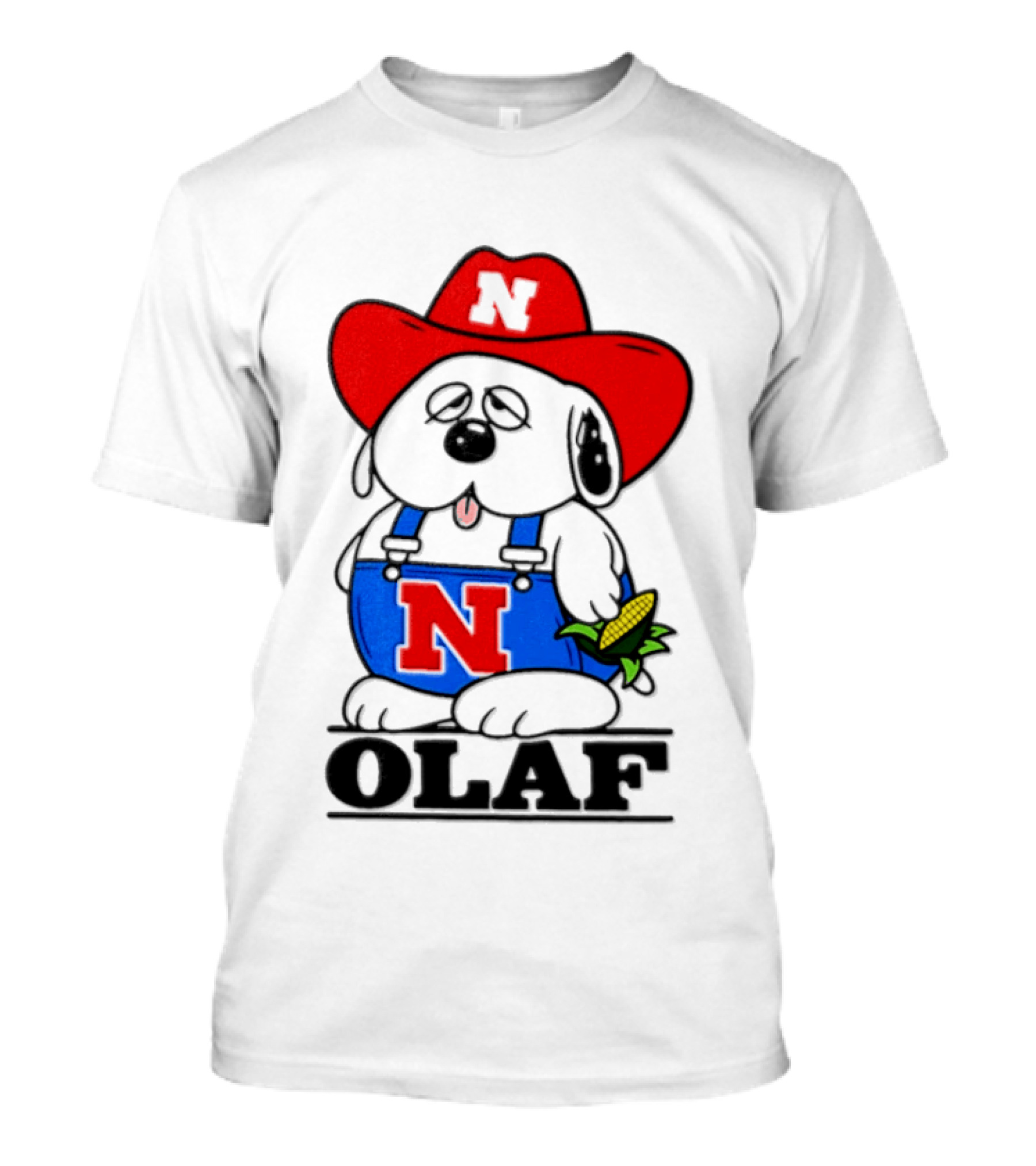 Nebraska Cornhuskers Olaf Dog In Overalls With Corn And Red Hat T-Shirt