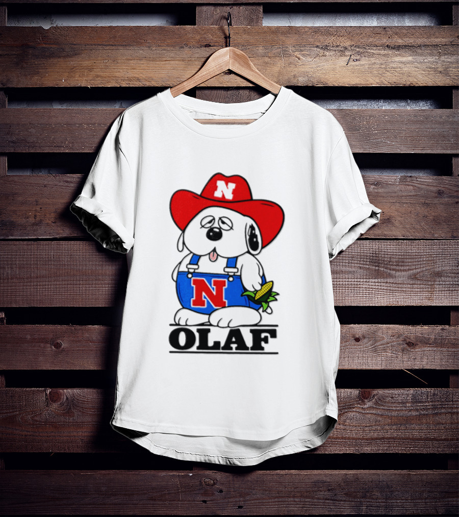 Nebraska Cornhuskers Olaf Dog In Overalls With Corn And Red Hat T-Shirt