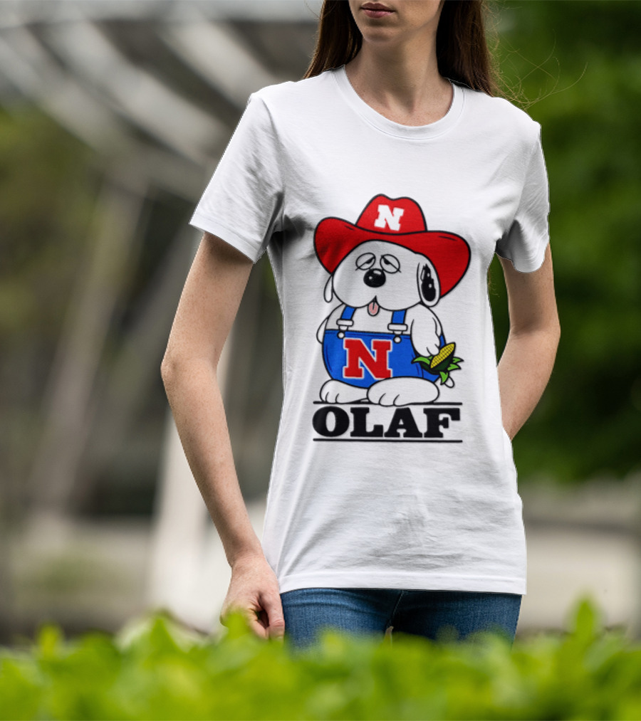 Nebraska Cornhuskers Olaf Dog In Overalls With Corn And Red Hat T-Shirt