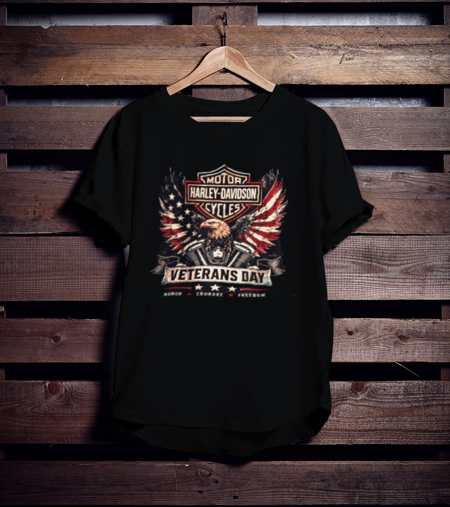 Veterans Day Harley Davidson Motor Cycles Honor Courage Freedom Eagle Wings T-Shirt