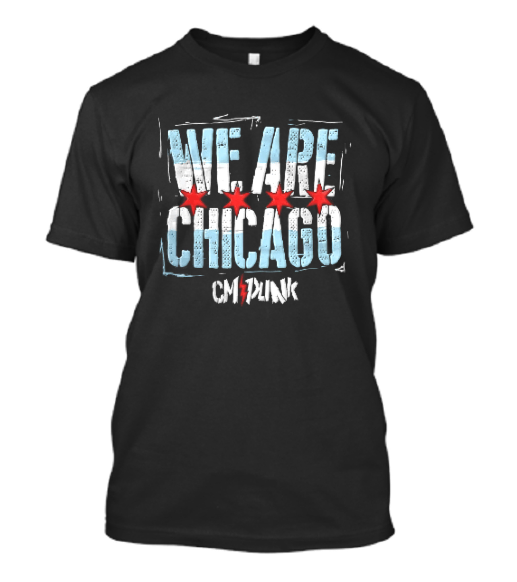 We Are Chicago CM Punk Four Red Stars Light Blue Stripes Distressed T-Shirt