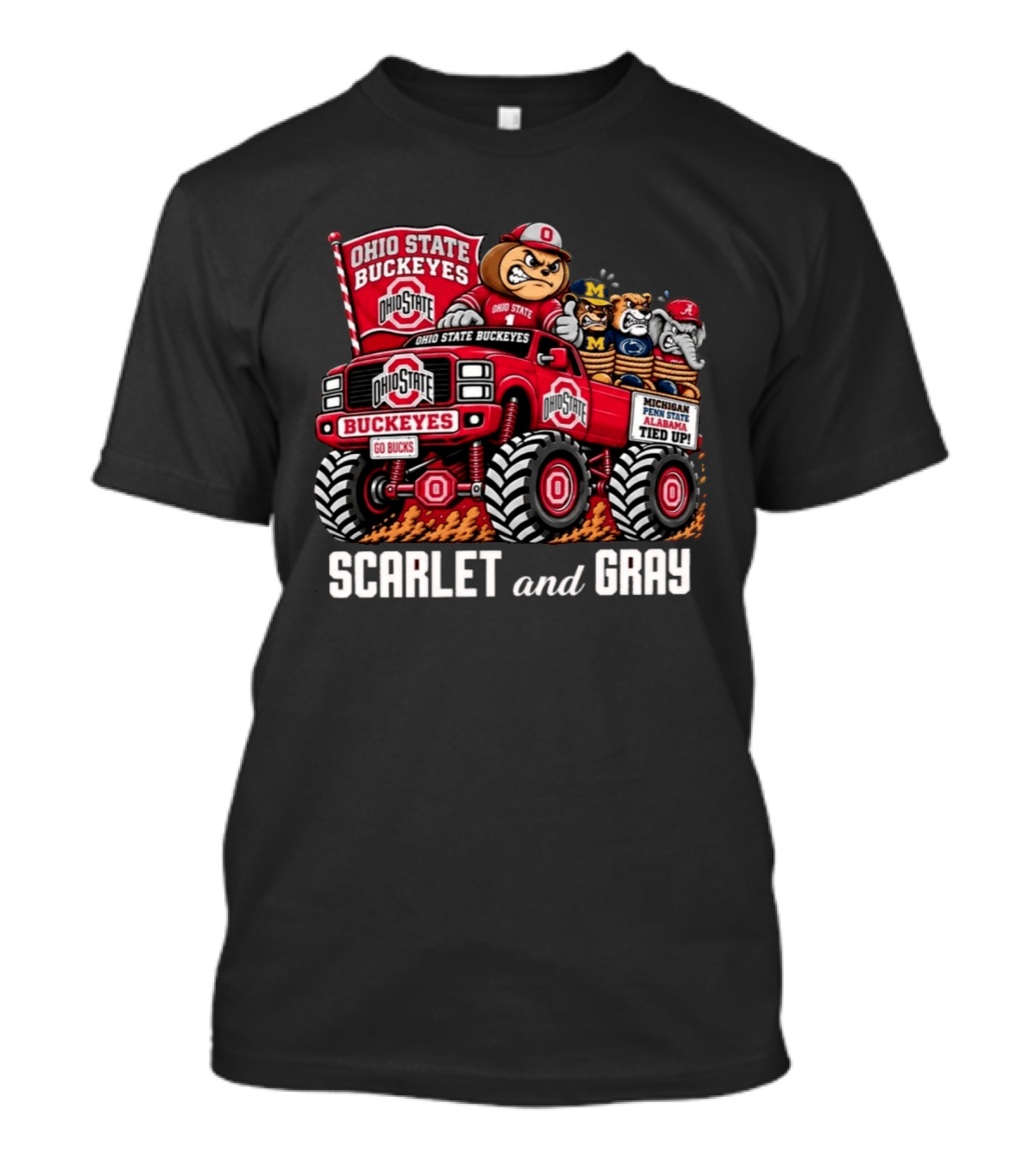 Ohio State Buckeyes 2026 Scarlet And Gray Monster Truck Rivalry Football T-Shirt