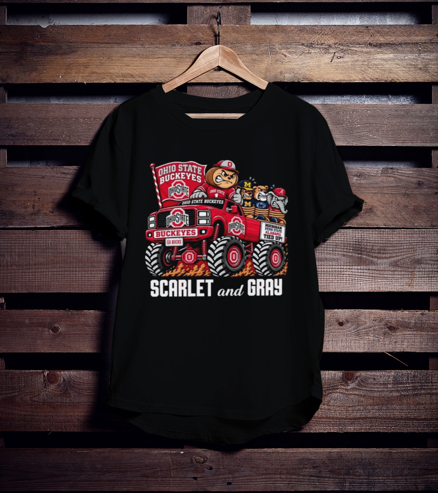 Ohio State Buckeyes 2026 Scarlet And Gray Monster Truck Rivalry Football T-Shirt