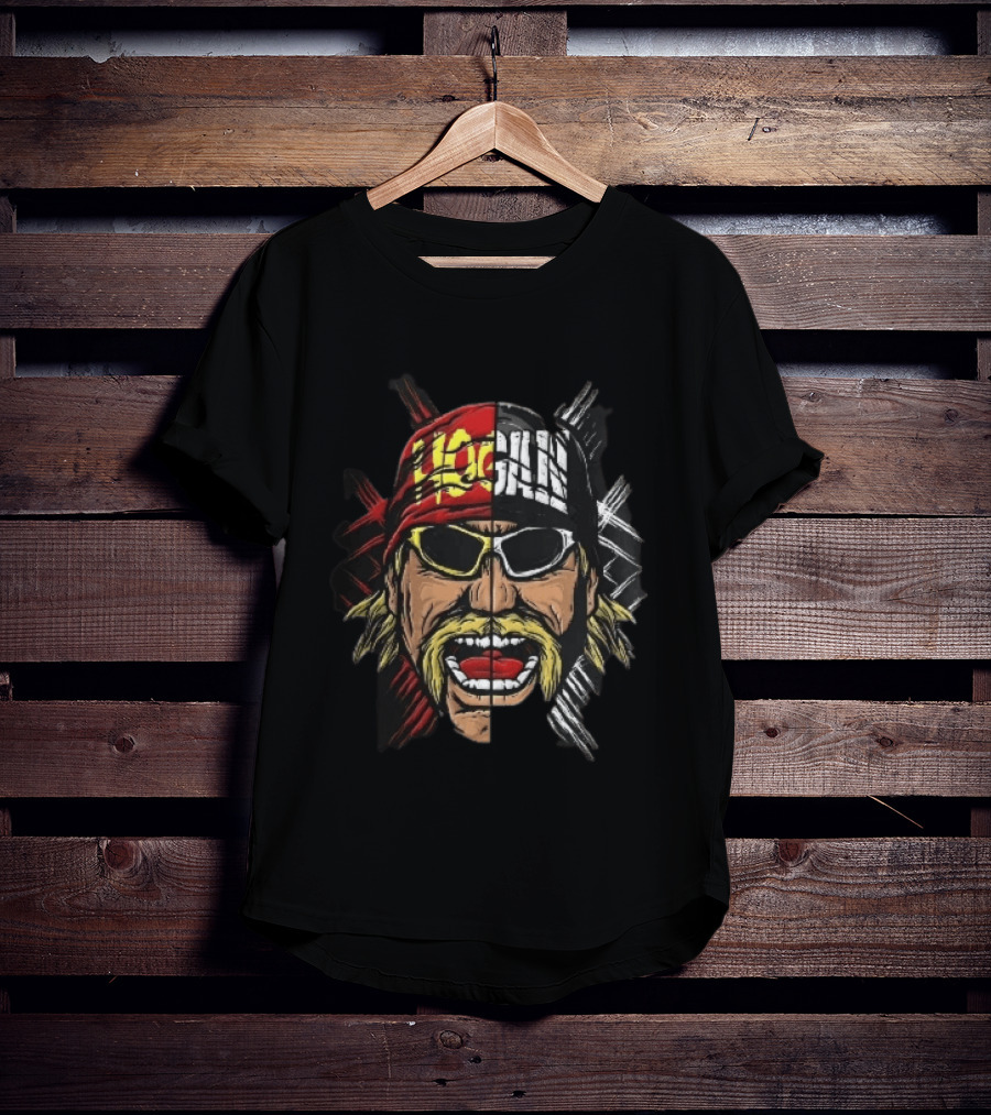 Hogan Red Black Split Face Sunglasses Mustache Caricature T-Shirt