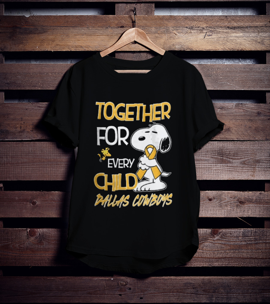 Dallas Cowboys Snoopy Woodstock Gold Ribbon Together For Every Child T-Shirt